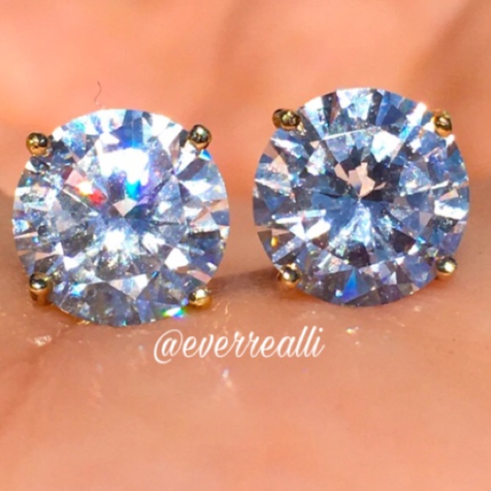 14k Solid Yellow Gold Round Solitaire Earrings - Picture 2 of 7